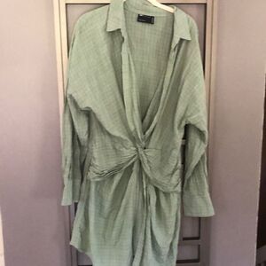 ASOS Sage, green long shirt, dress/tunic top size 14 gathered